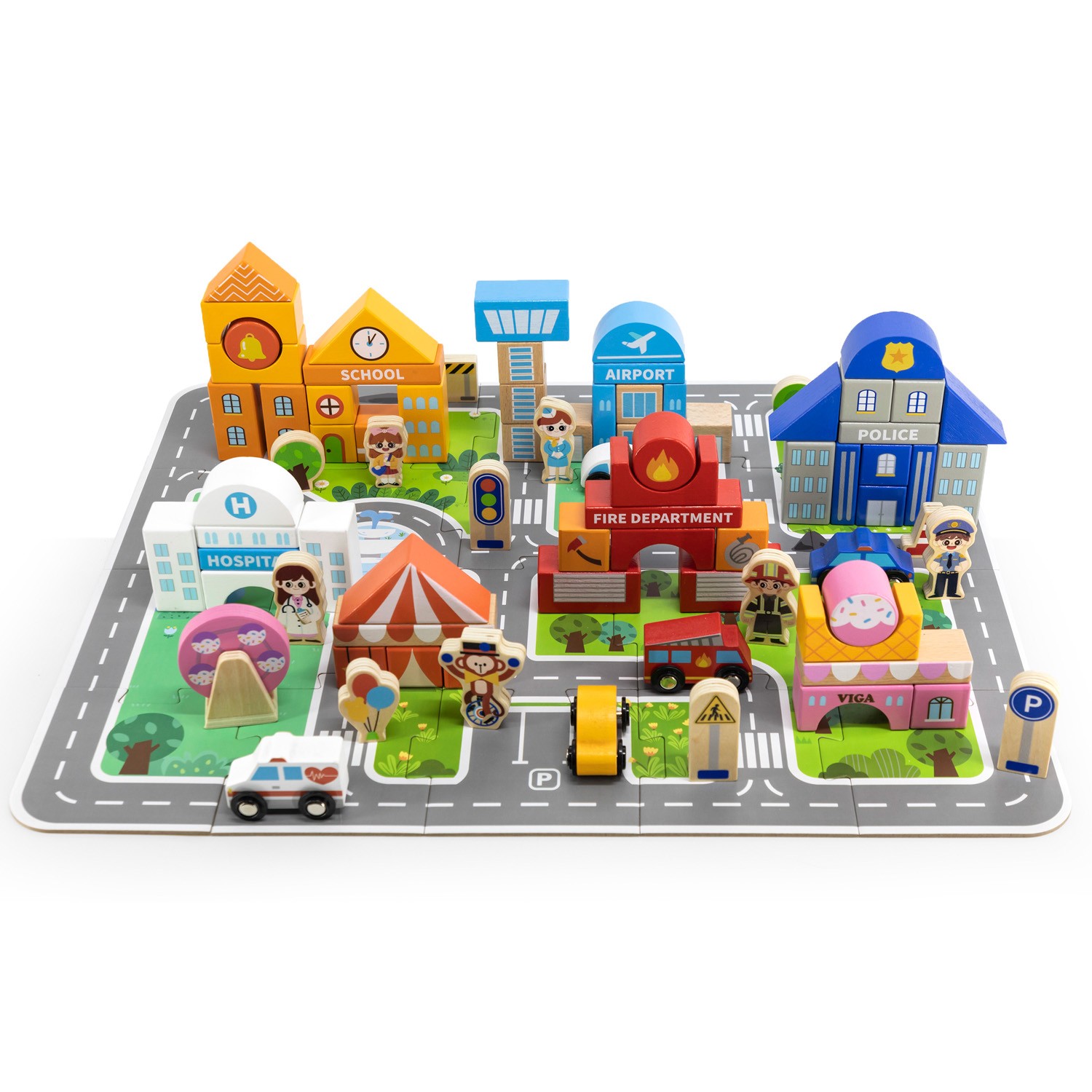 Viga Toys® Wooden City Building Blocks – 100 Pieces | New Classic Toys